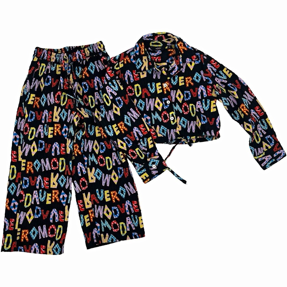 Vero Moda Girls 4Y 104 2 Piece Set POWER Print Shirt Shorts Colorful Black